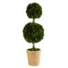 Nearly Natural 2.5ft. Preserved Boxwood Double Ball Topiary Tree in Decorative Planter