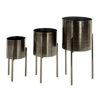 Contemporary Style Large Round Metal Planters in Stands, Set of 3 - Image 2
