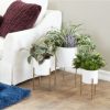 Contemporary Style Large Round Metal Planters in Stands, Set of 3 - Image 10