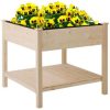 Raised Garden Bed with Storage Shelf, Elevated Wooden Planter Stand