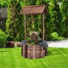 Outdoor Wooden Wishing Well Bucket Flower Plants Planter Patio Garden Home Decor - Image 3