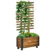 Outsunny Raised Garden Bed, Wooden Planter with Trellis and Metal Corners, Portable on Wheels, to Grow Vegetables, Herbs, and Flowers for Patio, Backyard, Deck