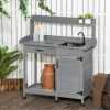 Outsunny Potting Bench Prep Table w/Faucet, Sink and Storage, - Image 3