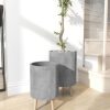 Gray Ceramic Indoor Outdoor Planter with Wood Legs Set of 2 - Image 5