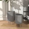 Gray Ceramic Indoor Outdoor Planter with Wood Legs Set of 2 - Image 6