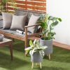 Gray Ceramic Indoor Outdoor Planter with Wood Legs Set of 2 - Image 9