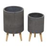 Gray Ceramic Indoor Outdoor Planter with Wood Legs Set of 2 - Image 2