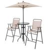 4PCS Patio Bistro Set Folding Counter Height Chairs Round Bar Table& Umbrella