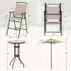 4PCS Patio Bistro Set Folding Counter Height Chairs Round Bar Table& Umbrella - Image 2