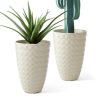 Glitzhome 19.75" H Oversized Set of 2 PE and Stone Faux Ceramic Diamond Textured White Tall Planter - Image 3