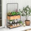 59" Raised Wooden Garden Bed with Metal Trellis Open Storage Shelves Drain Holes - Image 2