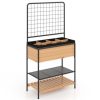 59" Raised Wooden Garden Bed with Metal Trellis Open Storage Shelves Drain Holes - Image 5