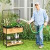 59" Raised Wooden Garden Bed with Metal Trellis Open Storage Shelves Drain Holes - Image 6