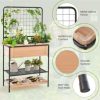 59" Raised Wooden Garden Bed with Metal Trellis Open Storage Shelves Drain Holes - Image 7