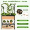 59" Raised Wooden Garden Bed with Metal Trellis Open Storage Shelves Drain Holes - Image 9