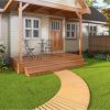 SUGIFT 7 FT Wooden Garden Pathway Roll Out Curved Fir Wood Walkway with Anti - Image 9
