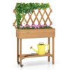 SKONYON Wooden Rolling Raised Garden Bed with Trellis and Storage Shelf