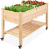 Best Choice Products Raised Garden Bed 48x24x32in Wood Mobile Elevated Planter w/ Wheel Locks, Shelf, Liner