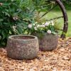 10" Round Lava Finish Ceramic Plant Pot Set - Image 4