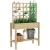 Outsunny Wooden Raised Planter with Trellis, Garden Box with Storage Shelf