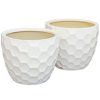 11.25" Raised Honeycomb Pattern Glazed Ceramic Plant Pot Set