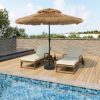 9 Ft. Outdoor Double Top Solar Light Hawaiian Style Thatch Umbrella - Image 3