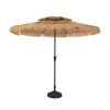 10 ft. Outdoor Double Layer Hawaiian Style Market Umbrella in Brown with Base and Crank Tilt