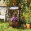 Outsunny Wooden Wishing Well Planter with Galvanized Canopy, Light - Image 3