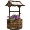 Outsunny Wooden Wishing Well Planter with Galvanized Canopy, Light